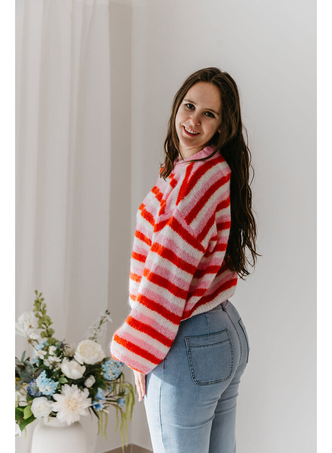Naomi Striped Knit Red