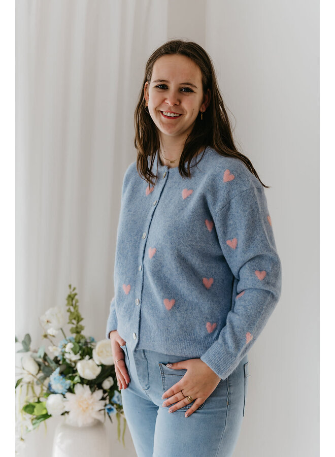 Emilia Heart Cardigan Blue