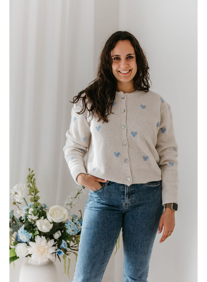 Emilie Heart Cardigan Beige