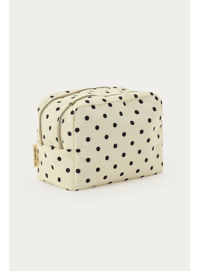 Witte Polkadot Toilettas met Dubbele Rits