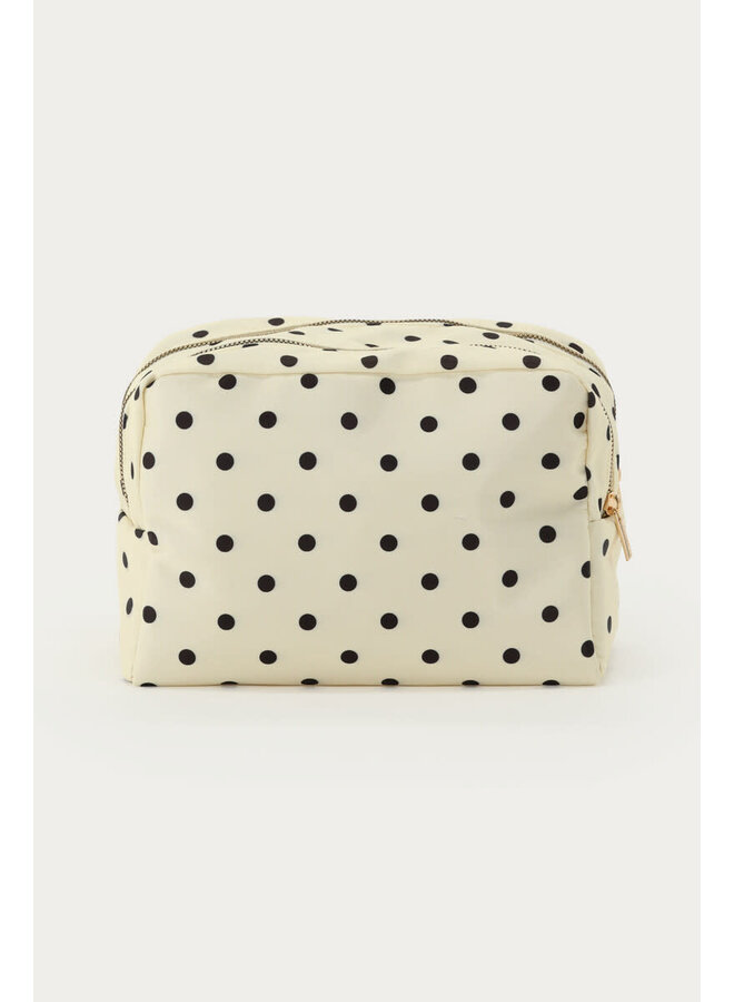 Witte Polkadot Toilettas met Dubbele Rits