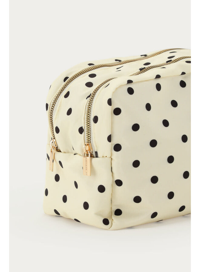 Witte Polkadot Toilettas met Dubbele Rits