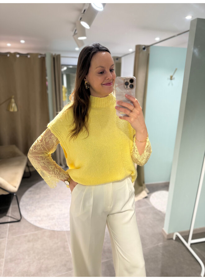 Maya Knit + Lace Top Yellow