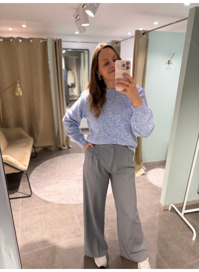 June Knit + Lace Top Light Blue