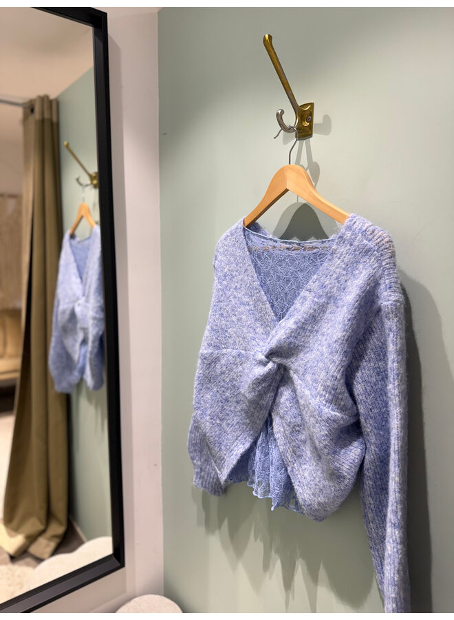 June Knit + Lace Top Light Blue