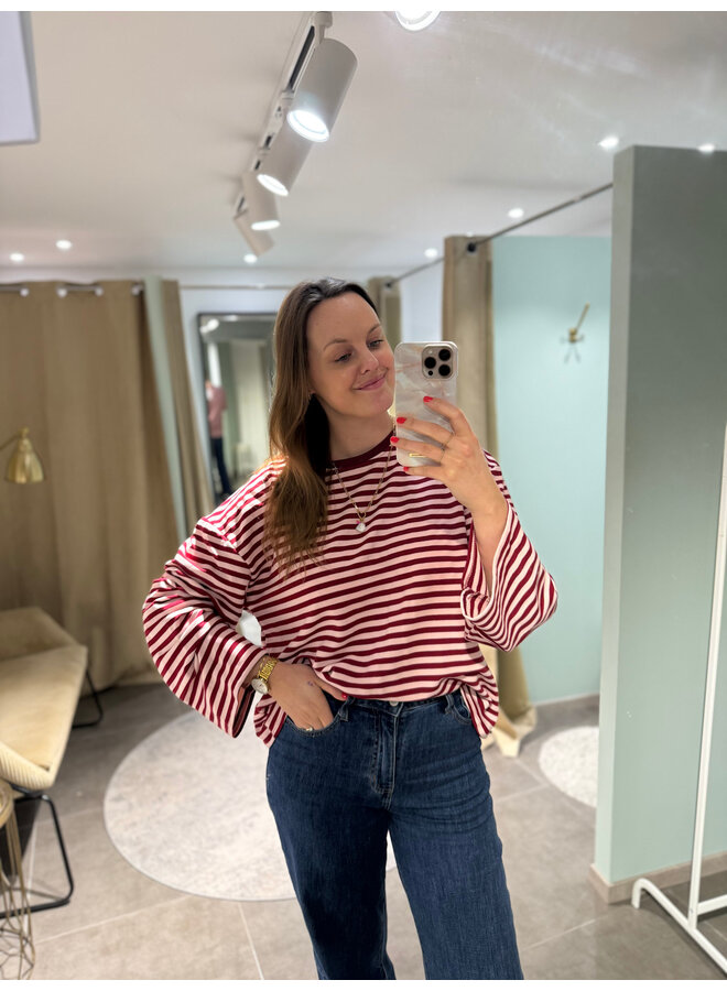 Mollie Striped T-Shirt Burgundy/Rose