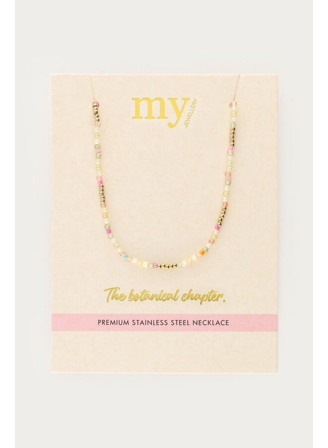 Botanical Ketting met Groene Kralen Goud