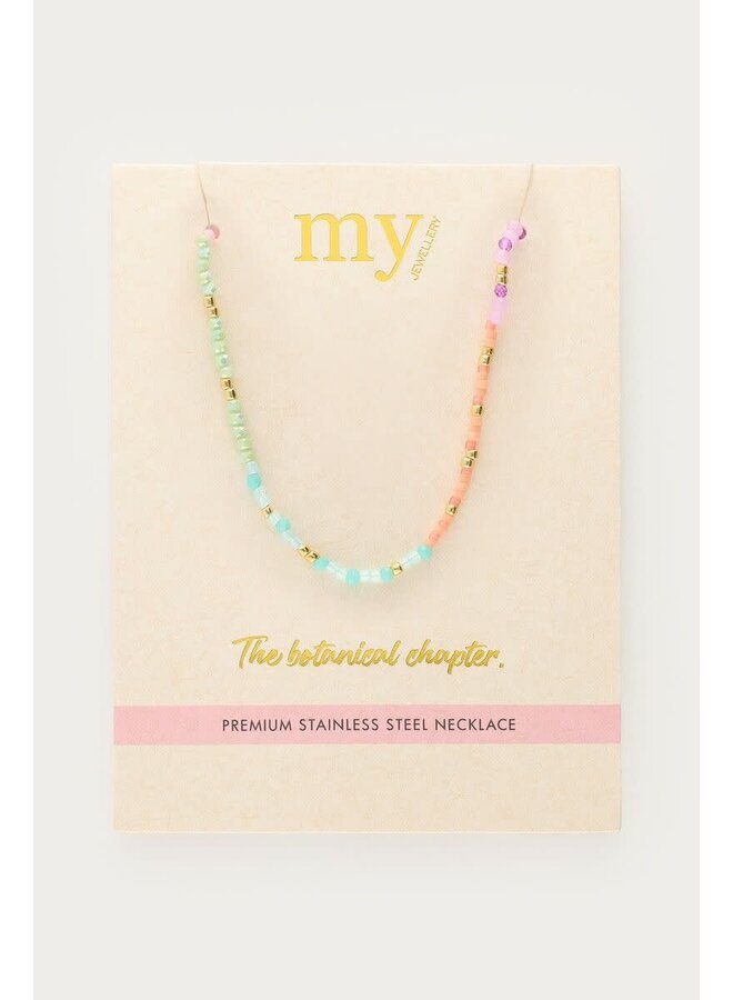 Botanical Ketting met Multikleur Kralen Goud