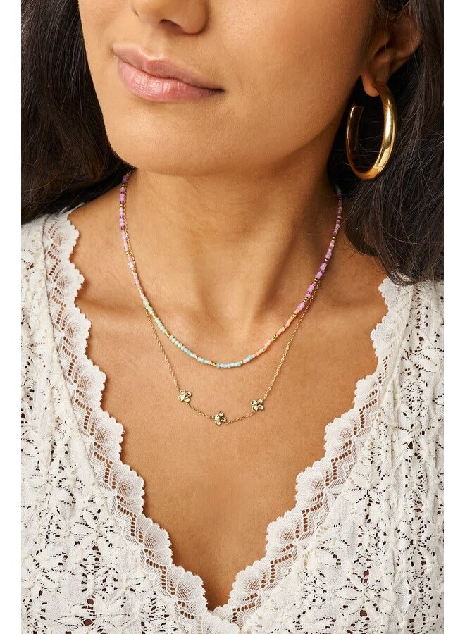 Botanical Ketting met Multikleur Kralen Goud