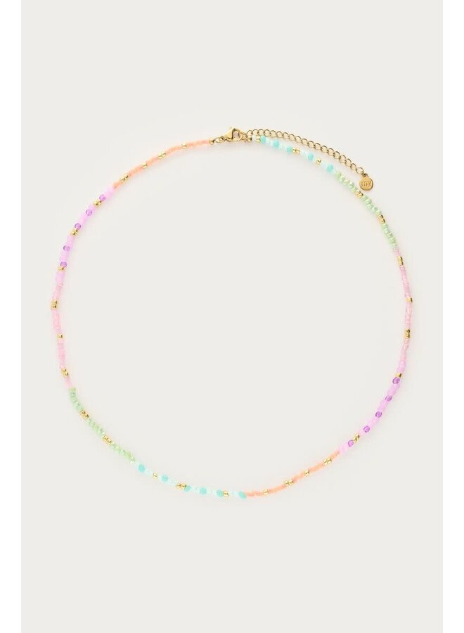 Botanical Ketting met Multikleur Kralen Goud