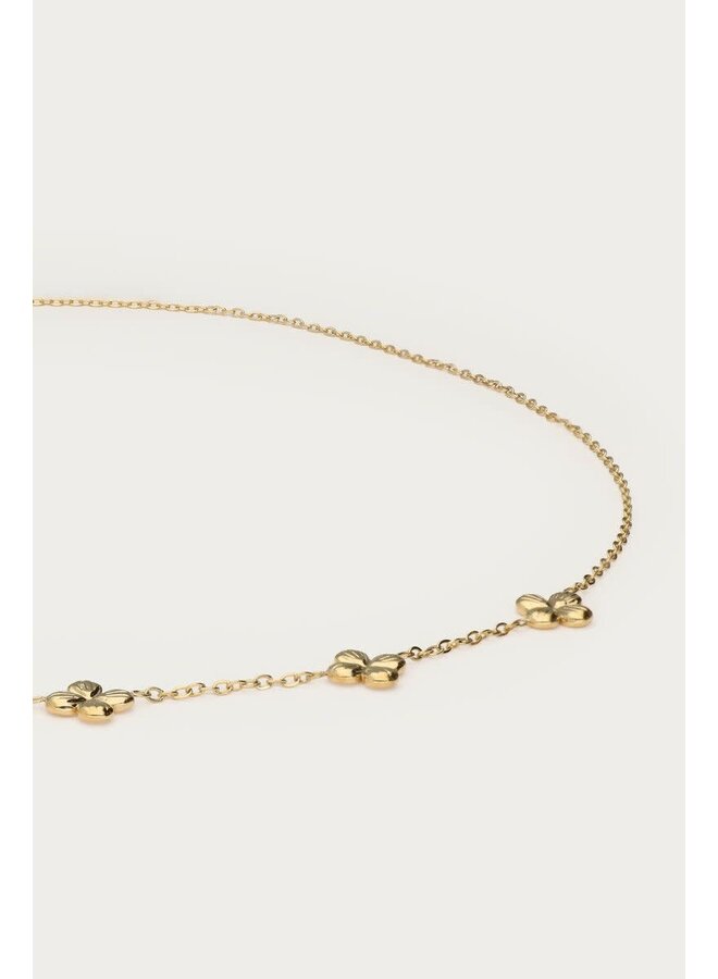 Botanical Ketting met Drie Klaver Bloemen Goud