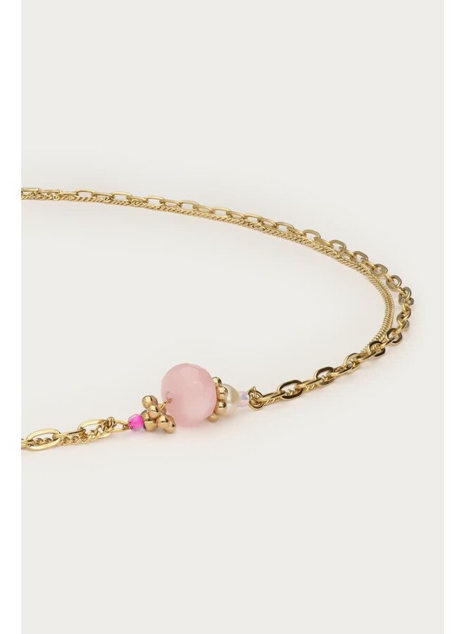 Botanical Dubbele Ketting met Roze Steen Goud
