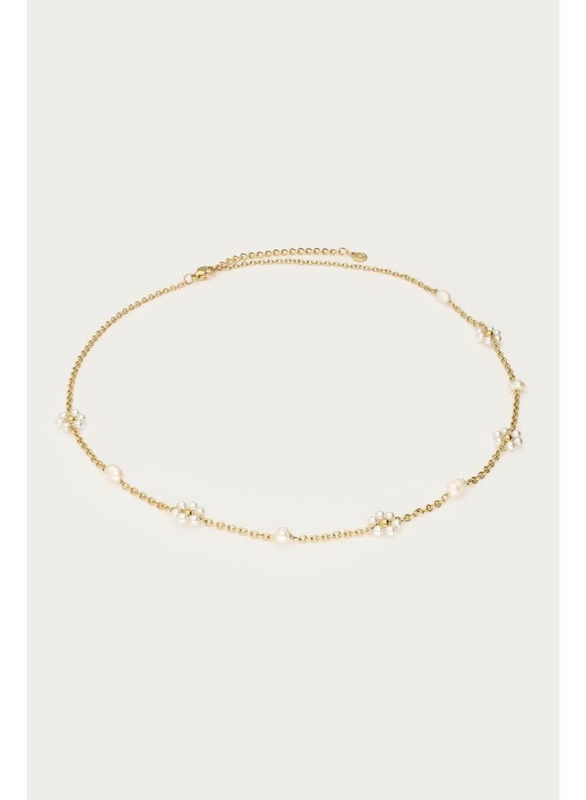 Botanical Ketting met Zoetwaterparel Bloemen Goud