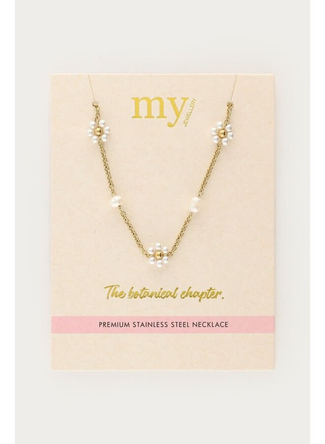 Botanical Ketting met Zoetwaterparel Bloemen Goud