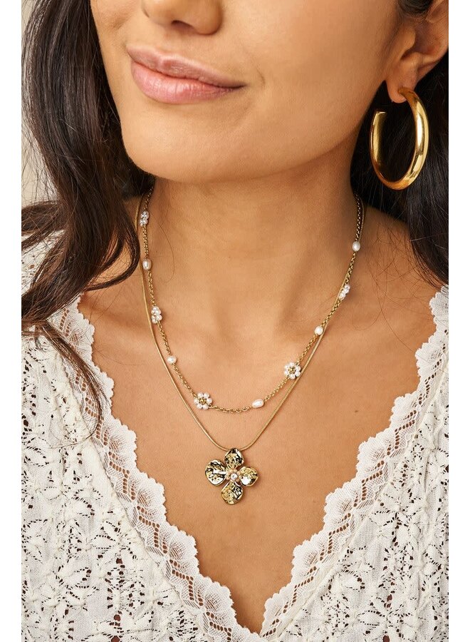 Botanical Ketting met Zoetwaterparel Bloemen Goud