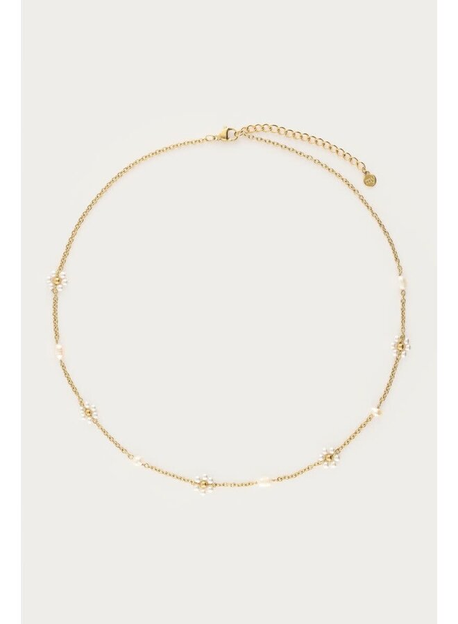 Botanical Ketting met Zoetwaterparel Bloemen Goud