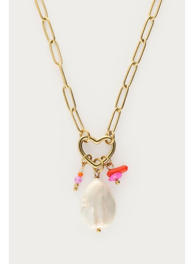 Botanical Schakelketting met Hartjes Bedel en Kralen Goud