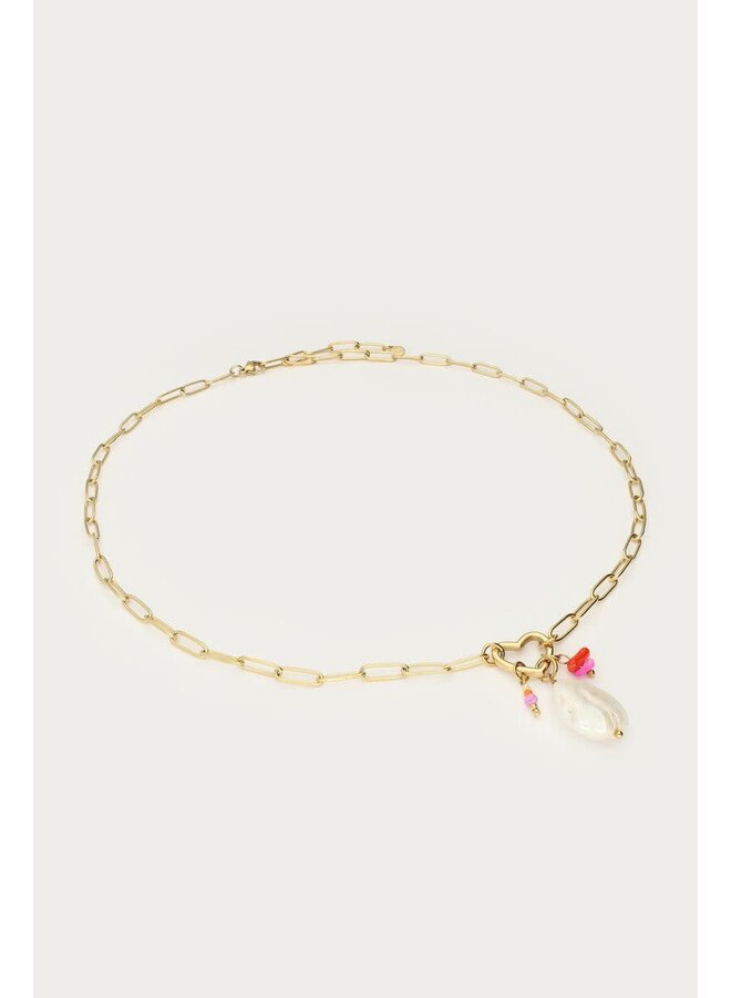 Botanical Schakelketting met Hartjes Bedel en Kralen Goud