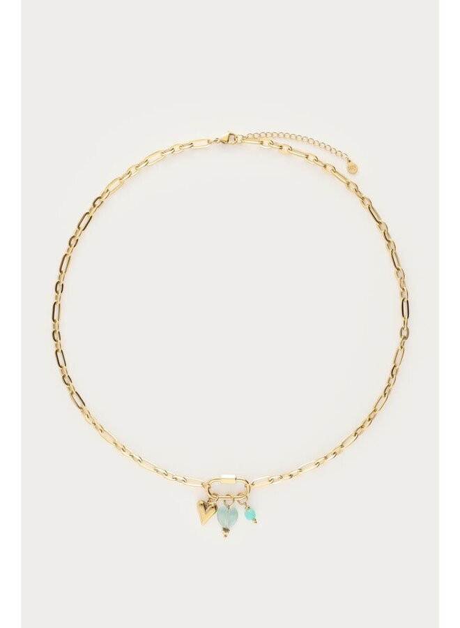 Botanical Schakelketting met Groene Bedels Goud