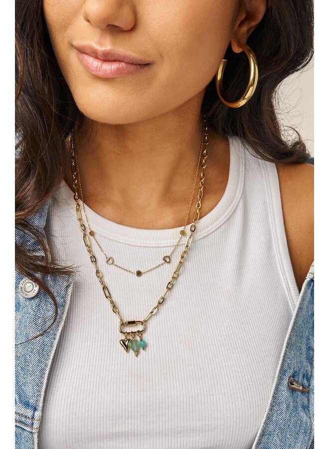 Botanical Schakelketting met Groene Bedels Goud