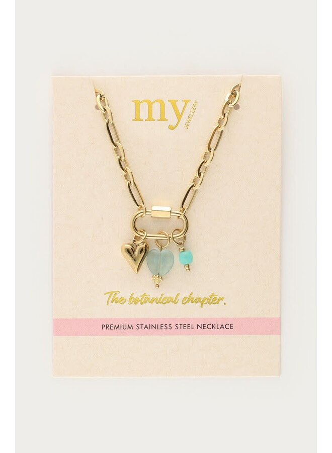 Botanical Schakelketting met Groene Bedels Goud