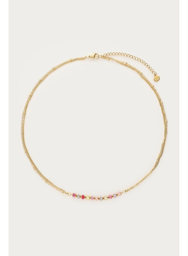 Botanical Ketting met Mini Multikleur Kralen Goud