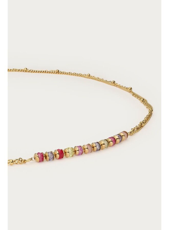 Botanical Ketting met Mini Multikleur Kralen Goud