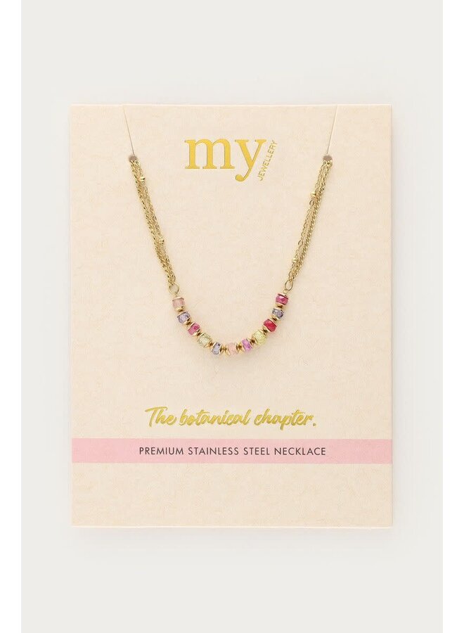 Botanical Ketting met Mini Multikleur Kralen Goud