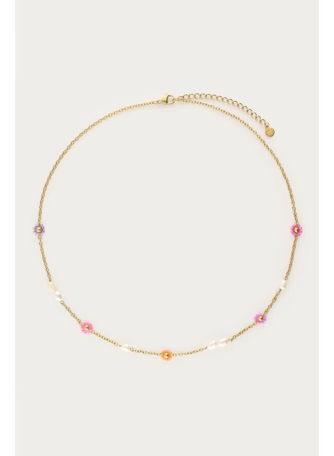 Botanical Ketting met Bloemen en Zoetwaterparels Goud