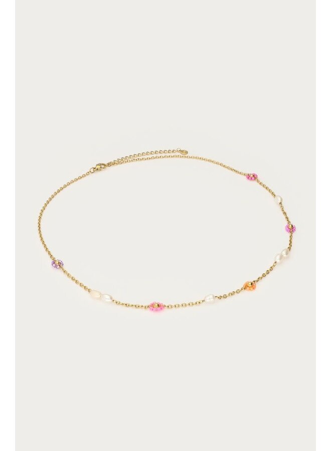 Botanical Ketting met Bloemen en Zoetwaterparels Goud