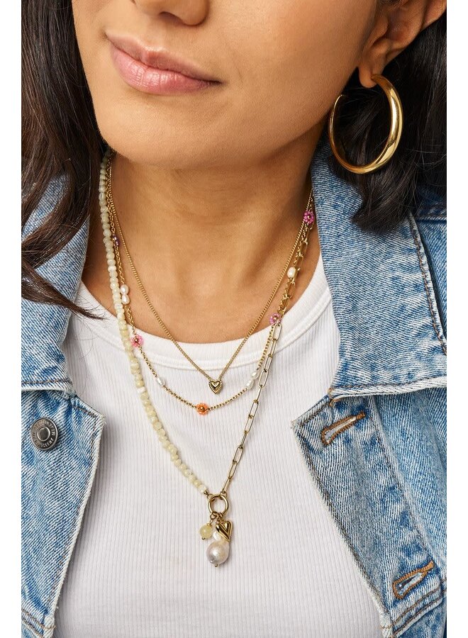 Botanical Ketting met Bloemen en Zoetwaterparels Goud