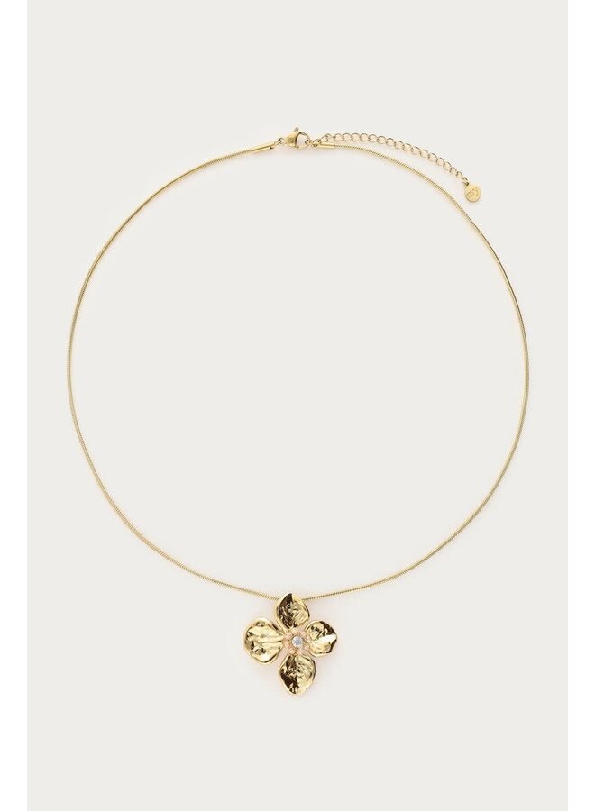 Botanical Ketting met Bloem en Beige Kralen Goud