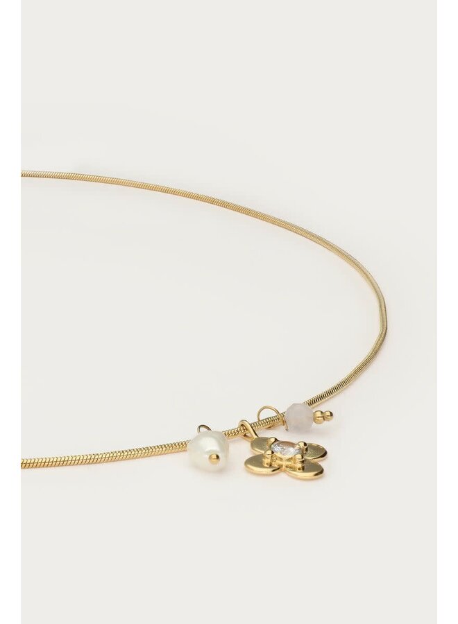 Botanical Ketting met Bloem en Strass Steen Goud