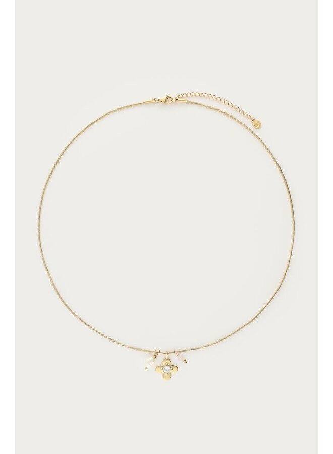 Botanical Ketting met Bloem en Strass Steen Goud