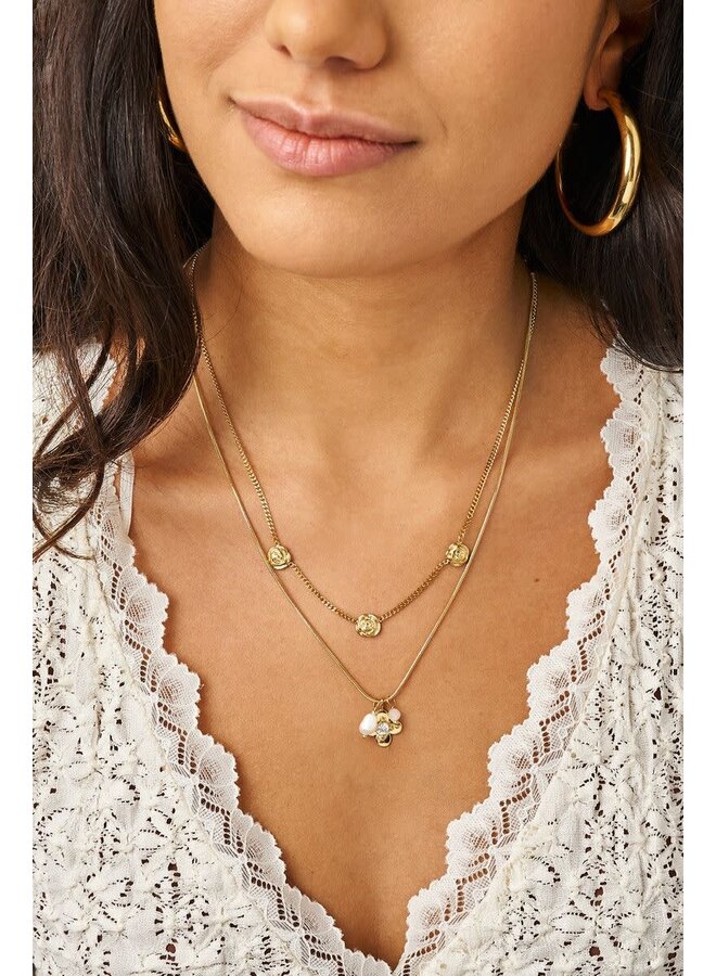 Botanical Ketting met Bloem en Strass Steen Goud