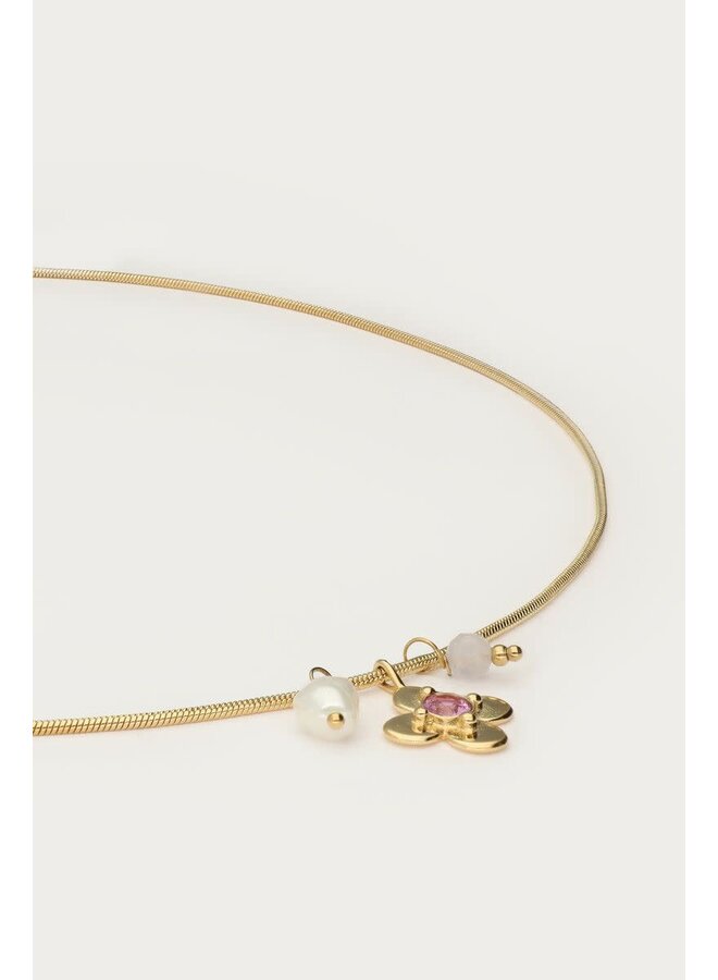 Botanical Ketting met Bloem en Strass Steen Goud