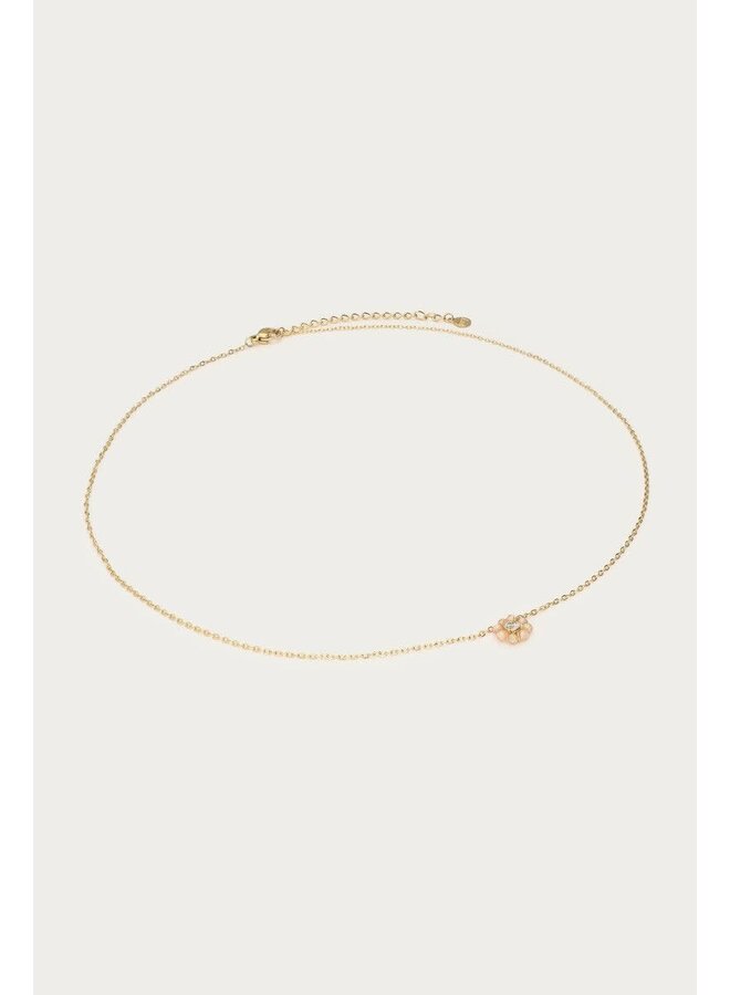 Botanical Ketting met Kleine Beige Strass Bloem Goud
