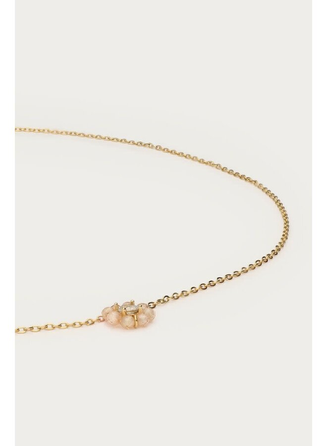 Botanical Ketting met Kleine Beige Strass Bloem Goud