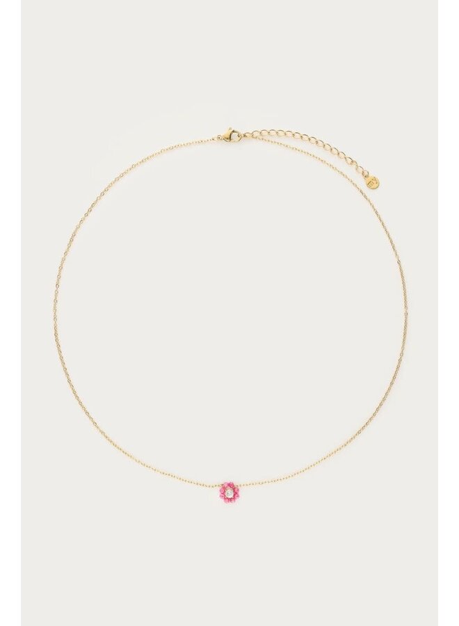 Botanical Ketting met Kleine Roze Strass Bloem Goud