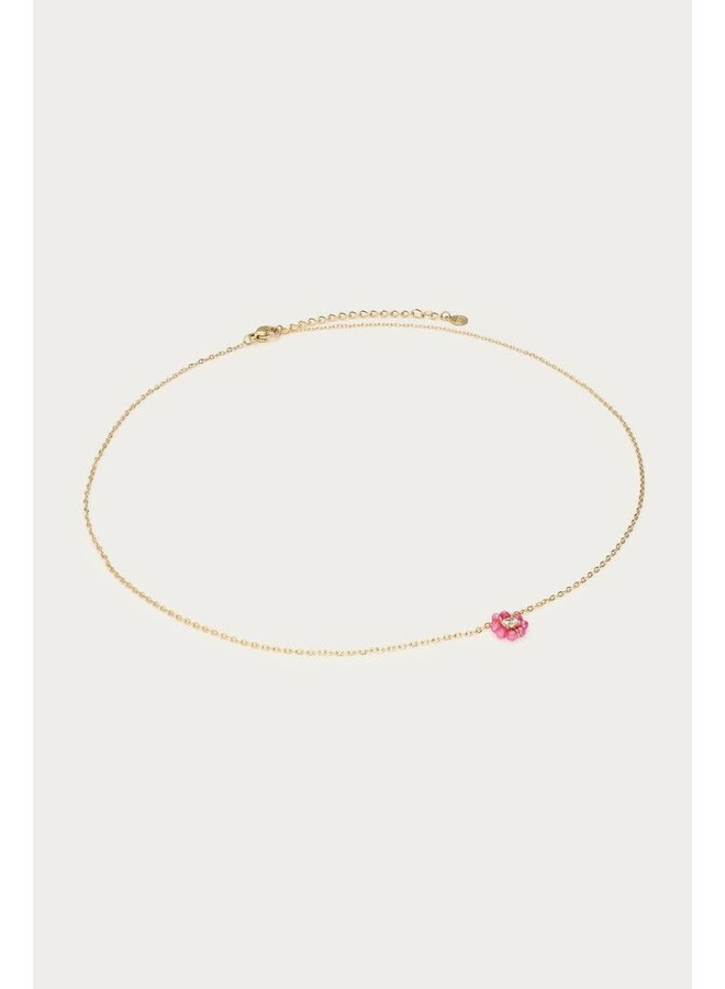 Botanical Ketting met Kleine Roze Strass Bloem Goud