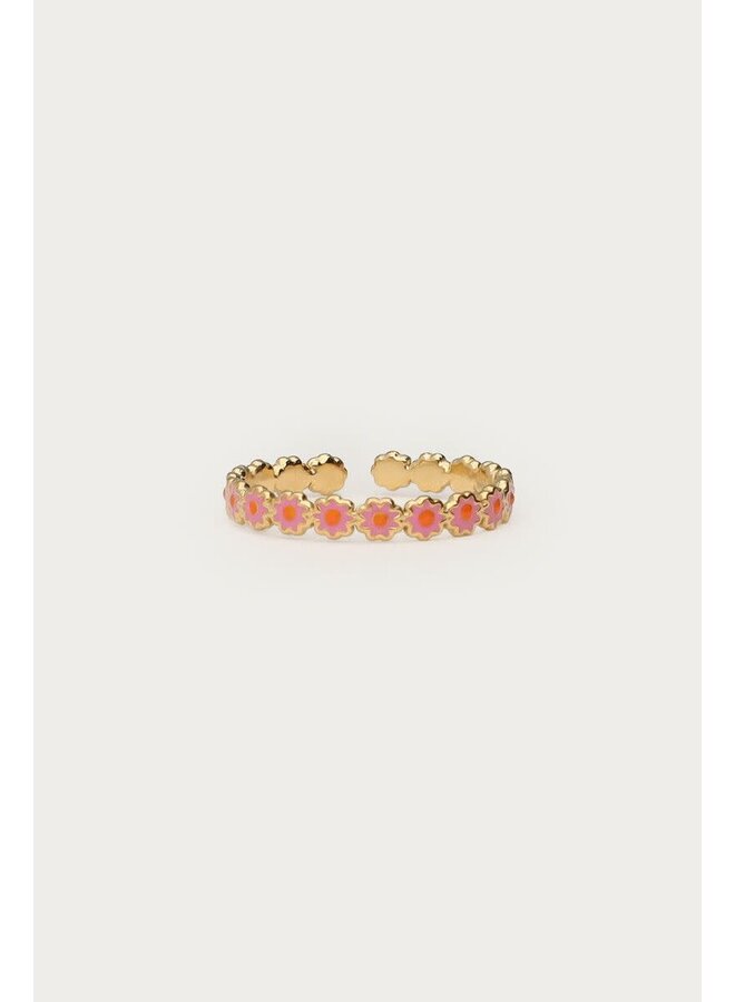 Botanical Ring met Lila Bloemen Goud