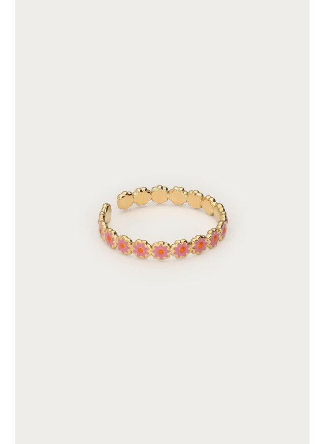 Botanical Ring met Lila Bloemen Goud