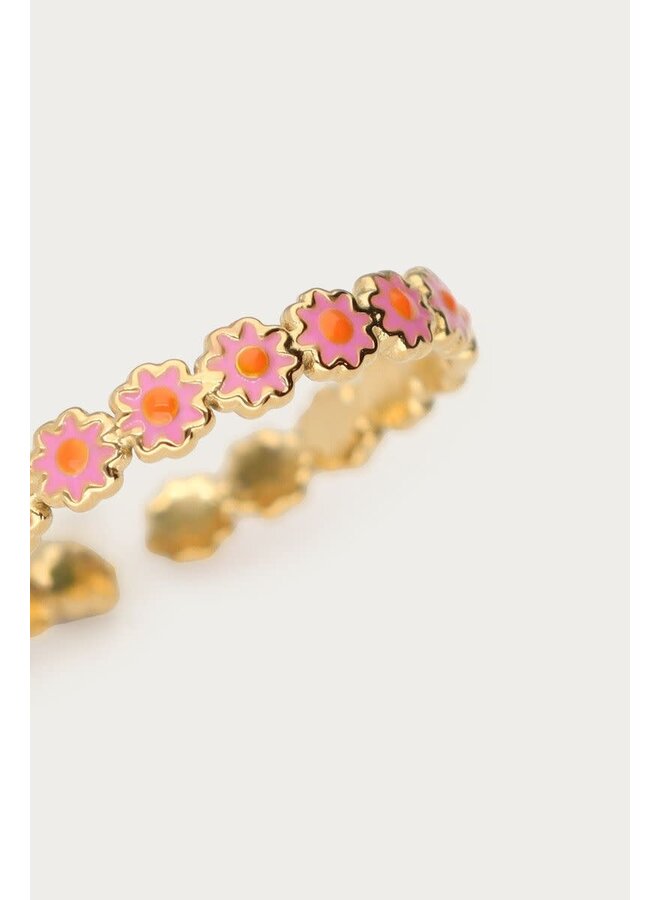 Botanical Ring met Lila Bloemen Goud
