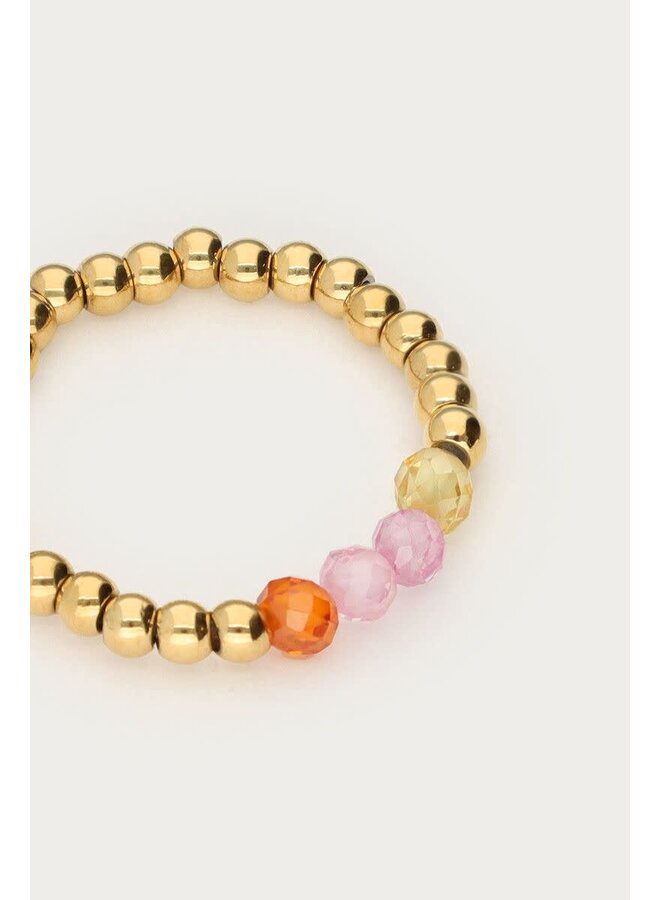 Botanical Stretch Ring met Multikleur Kralen Goud