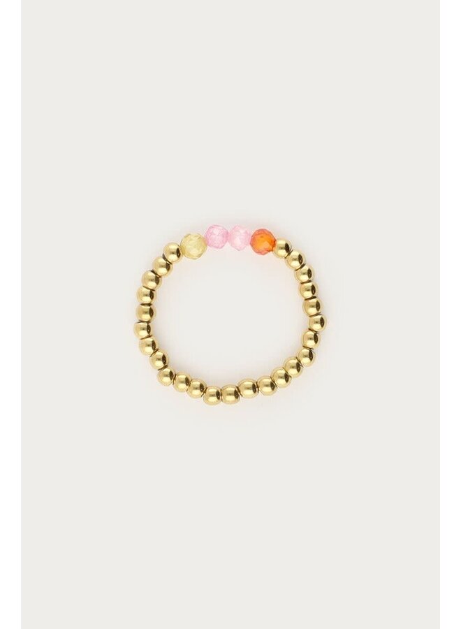 Botanical Stretch Ring met Multikleur Kralen Goud