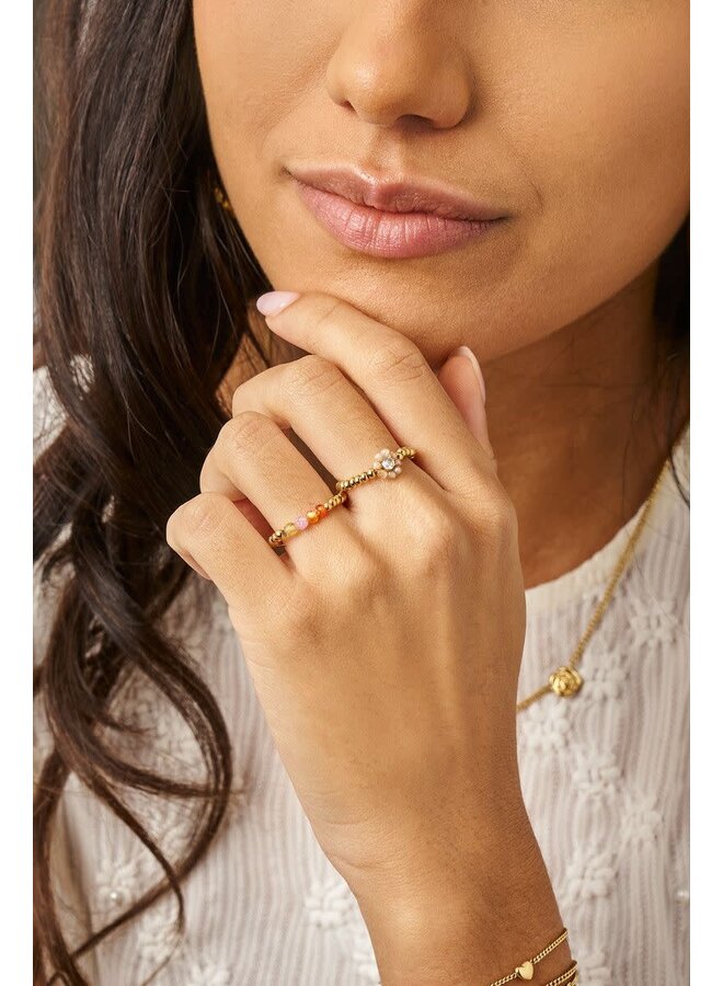 Botanical Stretch Ring met Multikleur Kralen Goud