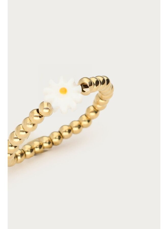 Botanical Stretch Ring met Witte Bloem Goud