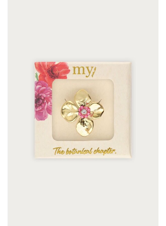 Botanical Ring met Bloem en Roze Kralen Goud