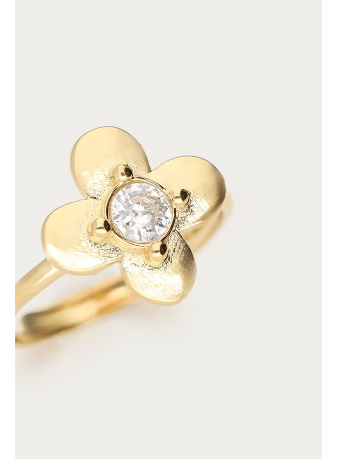 Botanical Ring met Bloem en Strass Steen Goud