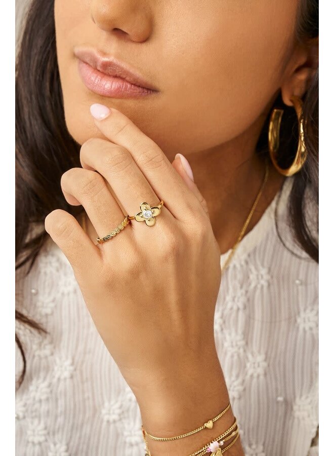Botanical Ring met Bloem en Strass Steen Goud